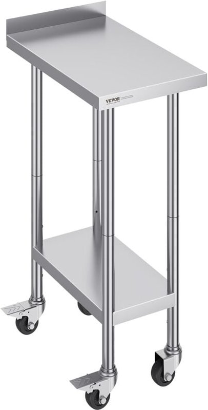 Thumbnail - Edelstahl-Arbeitstisch, kommerzieller Lebensmittelzubereitungs-Arbeitstisch mit Rollen, 610 x 381 x 1005,6 mm Vorbereitu...