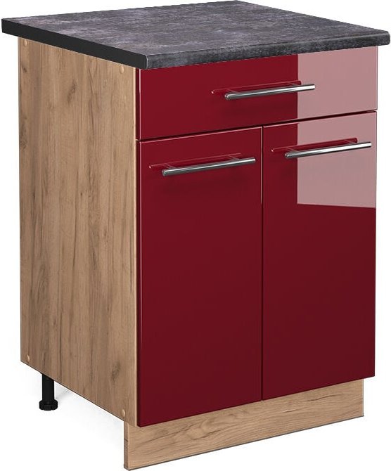 Küchenunterschrank Fame-Line, Bordeaux Hochglanz, 60 cm mit Schublade, ap Anthrazit Vicco