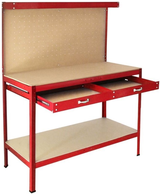 Thumbnail - Monster-shop - Werkbank Werktisch Arbeitstisch Arbeitsplatte Stecktafel Schublade Werkstatt Rot
