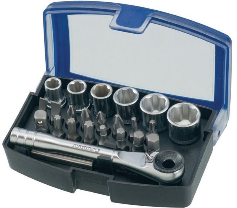 Bit-/Steckschlüsselset 24-teilig Schlitz/PH/PZD/T/Knarre/6 Nüsse