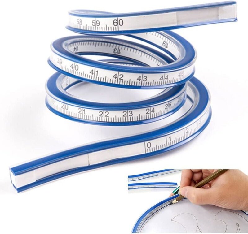 Beijiyi - Flexibles pvc + Metall-Lineal, 60 cm, biegbares Kurvenlineal, deutlich flexibles Kurvenlineal, zweifach tragba...