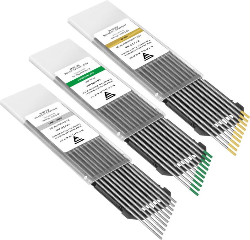 STAHLWERK Wolframelektroden Set Grau, Grün, Gold 2,4 mm je 10 Stk WIG Schweißen