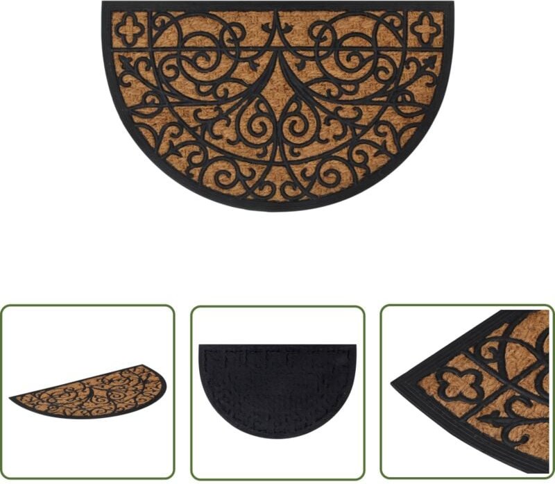 The Living Store Fußmatte Halbrund 45x75 cm Gummi und Kokosfaser - Gummi Fußmatte - Kokosfaser Matte - Eingangsmatte - T...