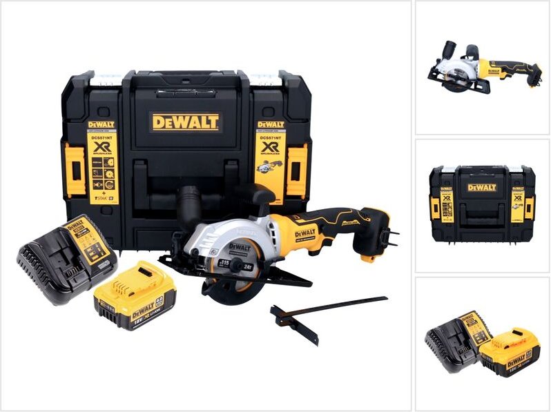 DeWalt DCS 571 M1 Akku Handkreissäge 18 V 115 mm Brushless + 1x Akku 4,0 Ah + Ladegerät + TSTAK