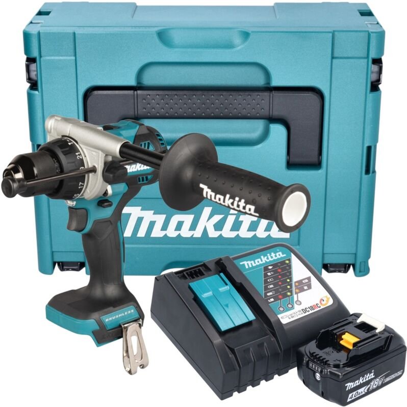 Makita DHP 492 RM1J Akku Schlagbohrschrauber 18 V 141 Nm Brushless + 1x Akku 4,0 Ah + Ladegerät + Makpac