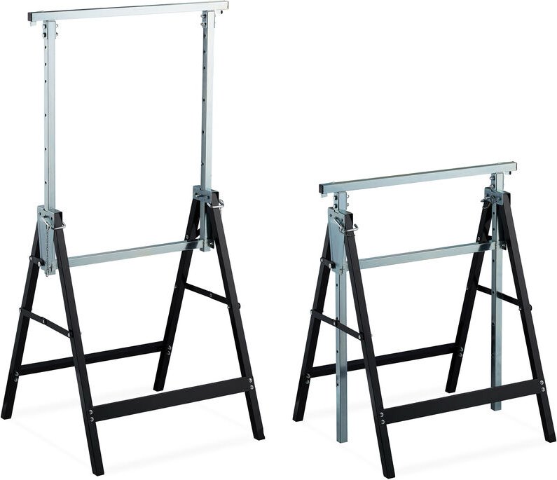 Relaxdays Klappbock, 2er Set, stabiler Gerüstbock, bis 200kg, 7-fach höhenverstellbar 80-130 cm, faltbar, schwarz-silber