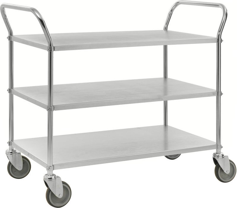 Kongamek Etagenwagen mit 3 Böden 900x540mm pulverbeschichtet und verzinkt mit 24mm Rand ohne Bremse