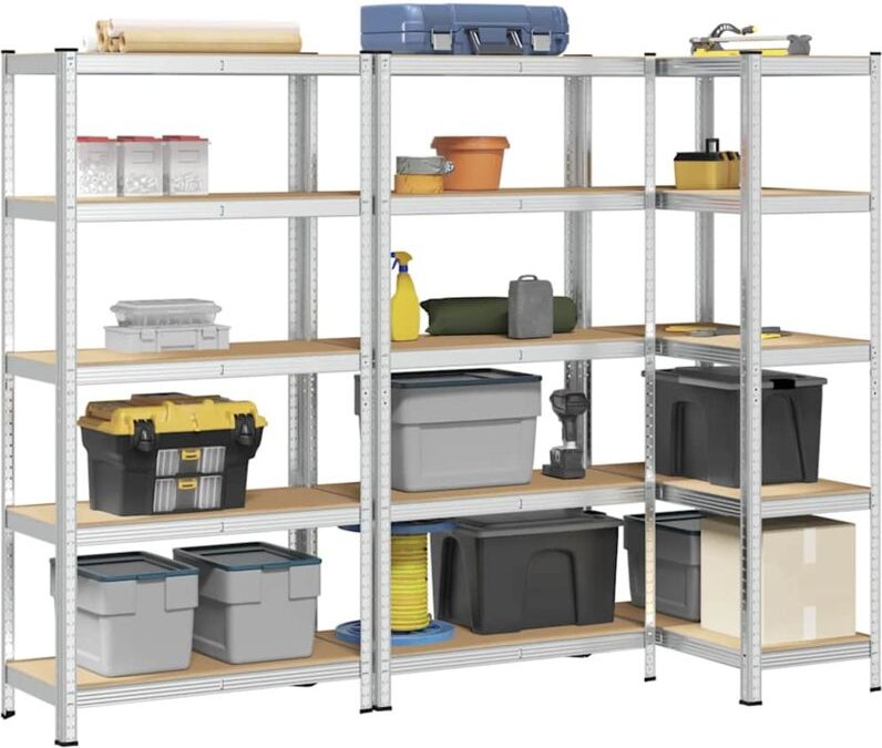 Schwerlastregale mit 5 Böden 3 Stk. Silbern Stahl Holzwerkstoff - Vidaxl