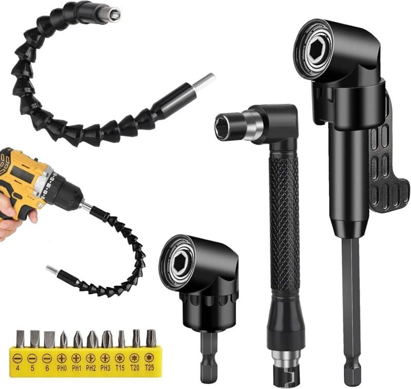 14-teiliger Winkelschrauber-Bit, Winkelschraubendreher, 1/4-Zoll-Sechskantschaft-Verlängerungsstange, 105°-Adapterhalter...