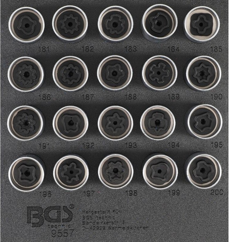 Bgs Technic - Werkstattwageneinlage 1/6: Felgenschloss-Werkzeug-Satz für Opel (Typ b) 20-tlg.