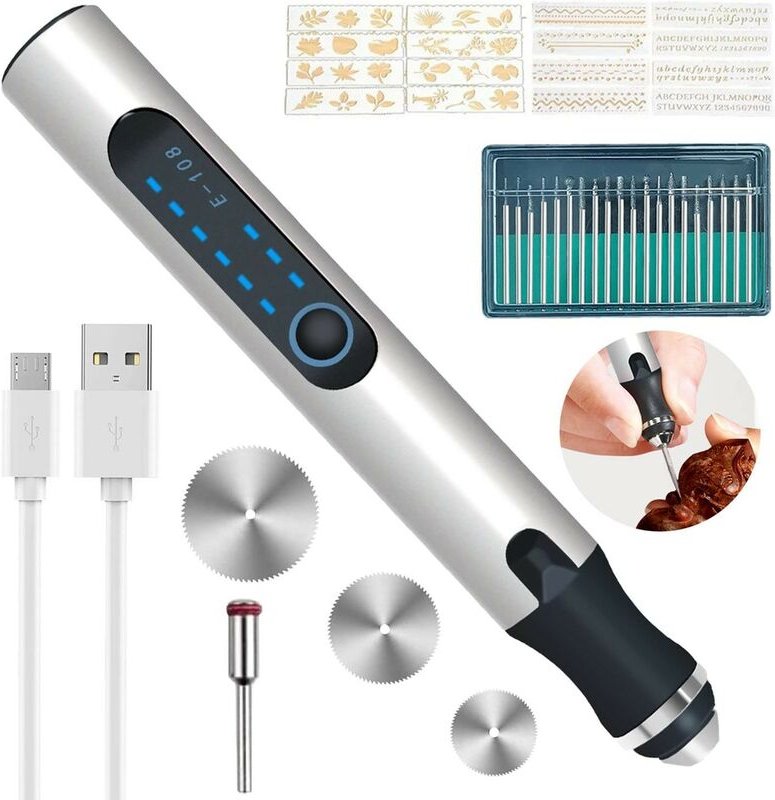 Elektrischer Graveur- Gravur Carve Werkzeug, Mini Stift Schnurlos Graveur, Silber