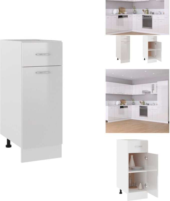 Schubunterschrank Hochglanz-Weiß 30x46x81,5 cm Holzwerkstoff - Küchenmöbel - Küchenschrank - Schubladen - Weißer Schrank...