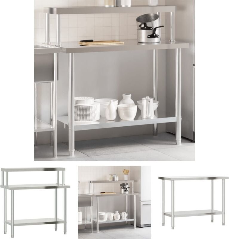 The Living Store - Küchen-Arbeitstisch mit Aufsatzboard 110x55x120 cm Edelstahl - Gastronomie