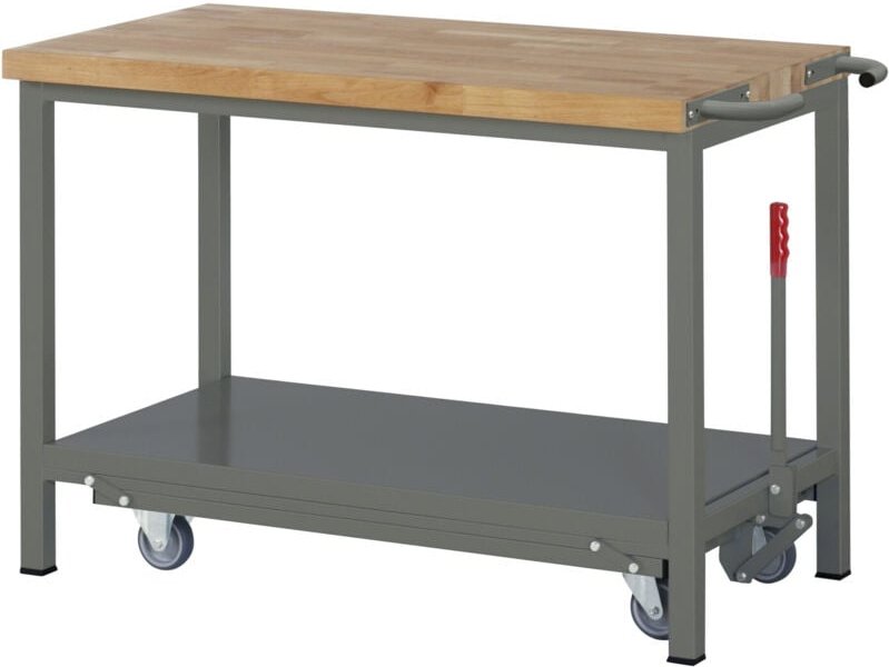 Werkbank Premium, mit abs. Fahrgestell, 125x70x88cm, pulverbeschichteter Stahl & Buche, Montagewerkbank - Stier