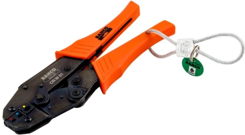 Bahco 225 mm Ratschen-Crimpzange für isolierte Verbinder mit Metalldrahtschlaufe zur Befestigung an Fangleinen