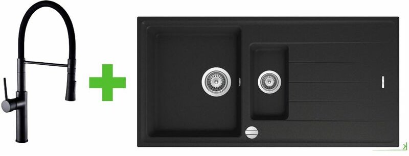Thumbnail - SET Spüle + Mischer für Küche = Granitspüle + Armatur Mischbatterie Brause schwarz