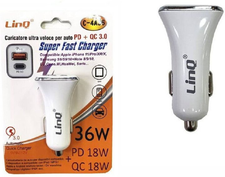 Trade Shop Traesio - Trade Shop - autoladegerät ultraschnelladapter pd + qc 3.0 36W C-4A36 -