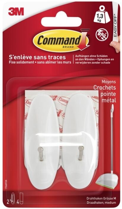 Set mit 2 Klebehaken, Metallende, COMMAND, weiß, 1,3 kg COMMAND