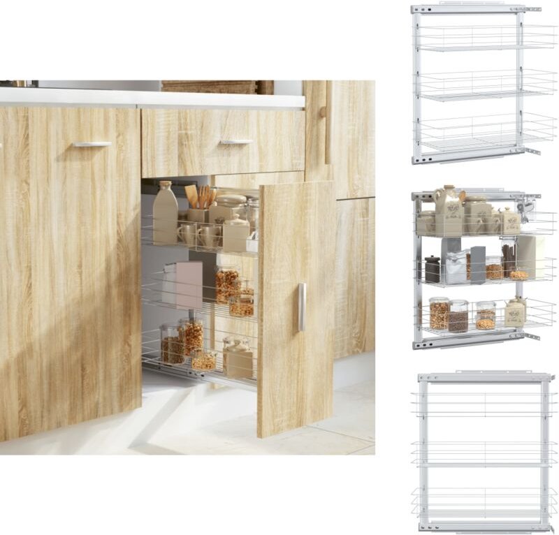 Küchenutensilienhalter & -ablagen - Living 3-stufiger Küchen-Drahtkorb Ausziehbar Silbern 47x25x56 cm