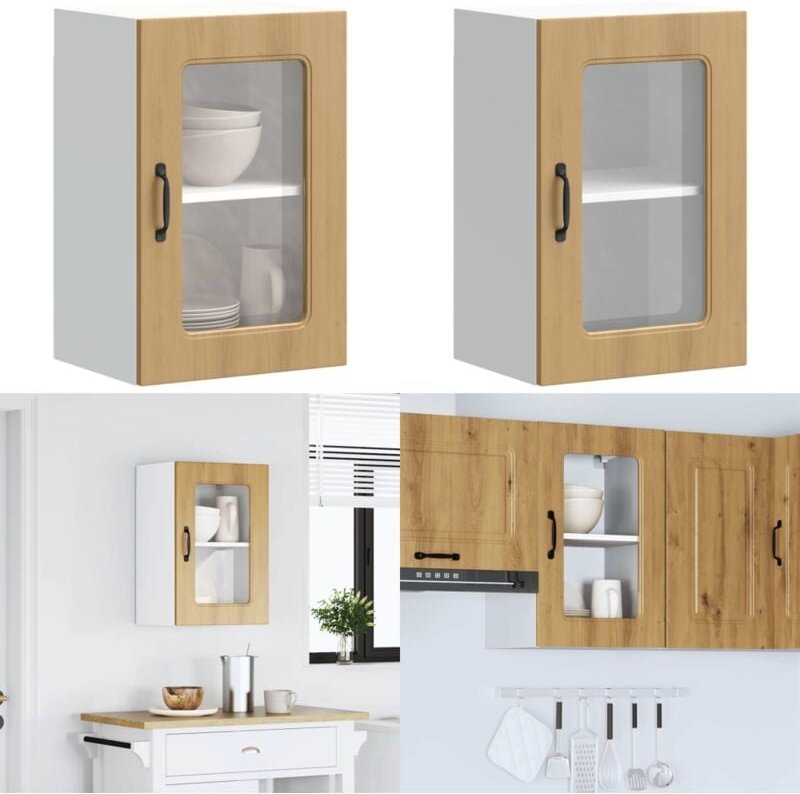 Küchen-Hängeschrank mit Glastür Artisan-Eiche Holzwerkstoff - Vidaxl