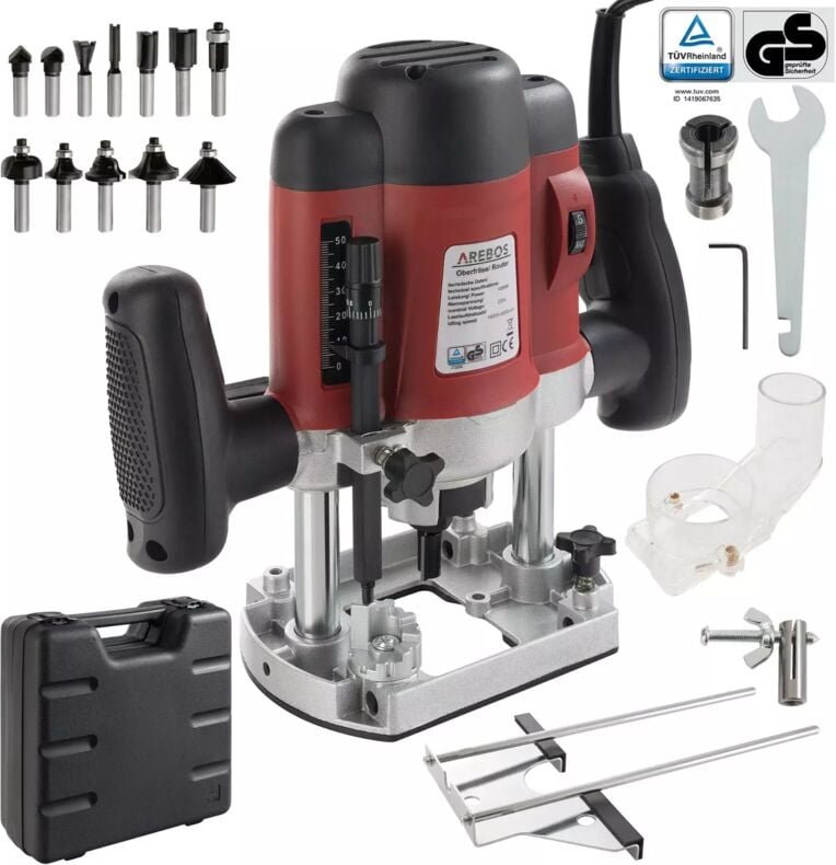Arebos - Oberfräse Holz Fräse Fräsmaschine Hand Kanten Fräser 1200W inkl.12 Fräser