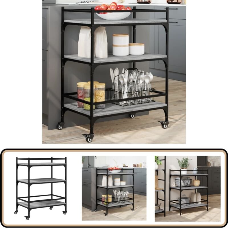 Küchenwagen Grau Sonoma 65x40x86,5 cm Holzwerkstoff - Küchenwagen - Holzwerkstoff - Grau - Vintage - Mobile Aufbewahrung