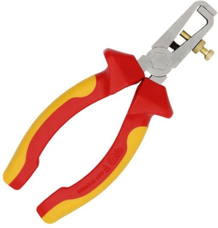 Abisolierzange mit Öffnungsfeder, universal verchromt, isoliert mit Bi-Material-Hüllen, VDE-zertifiziert 165 mm