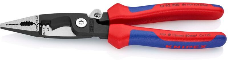 KNIPEX 13 92 200 SB Elektro-Installationszange mit Mehrkomponenten-Hüllen schwarz atramentiert 200 mm