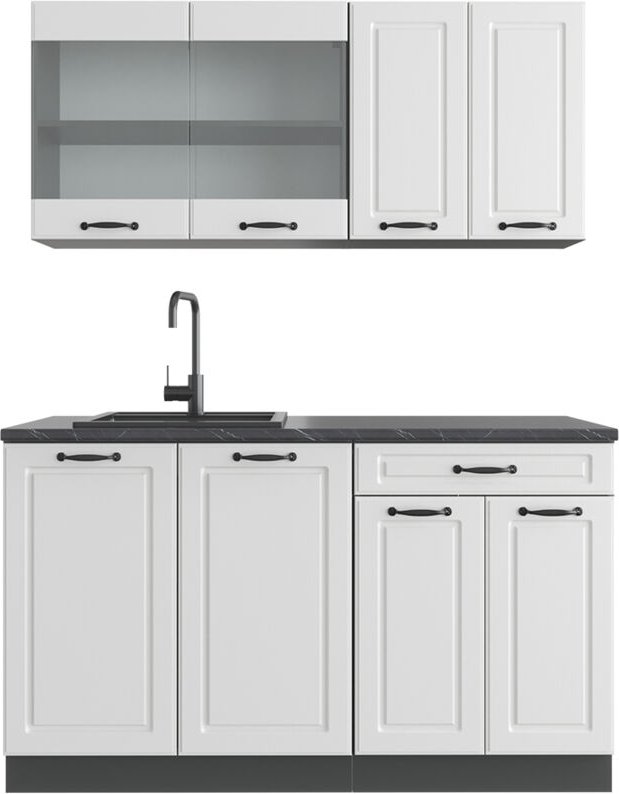 Vicco - Singleküche R-Line, Weiß Landhaus/Anthrazit, 140 cm , ap Anthrazit