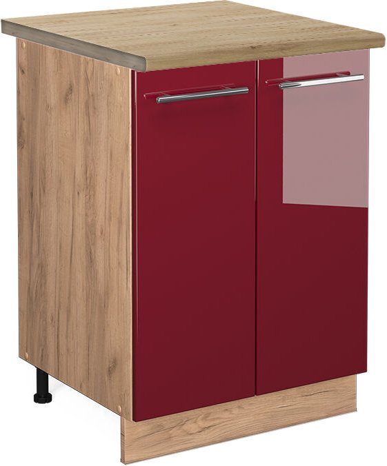 Vicco - Küchenunterschrank Fame-Line, Bordeaux Hochglanz, 60 cm , ap Eiche
