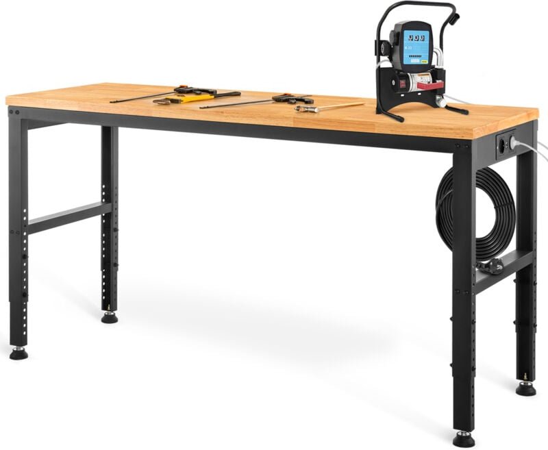 Höhenverstellbare Werkbank 122cm b x 61cm t x 97cm h Garagentisch 900KG Belastbarkeit Steckdosen Hartholzplatte Metallra...