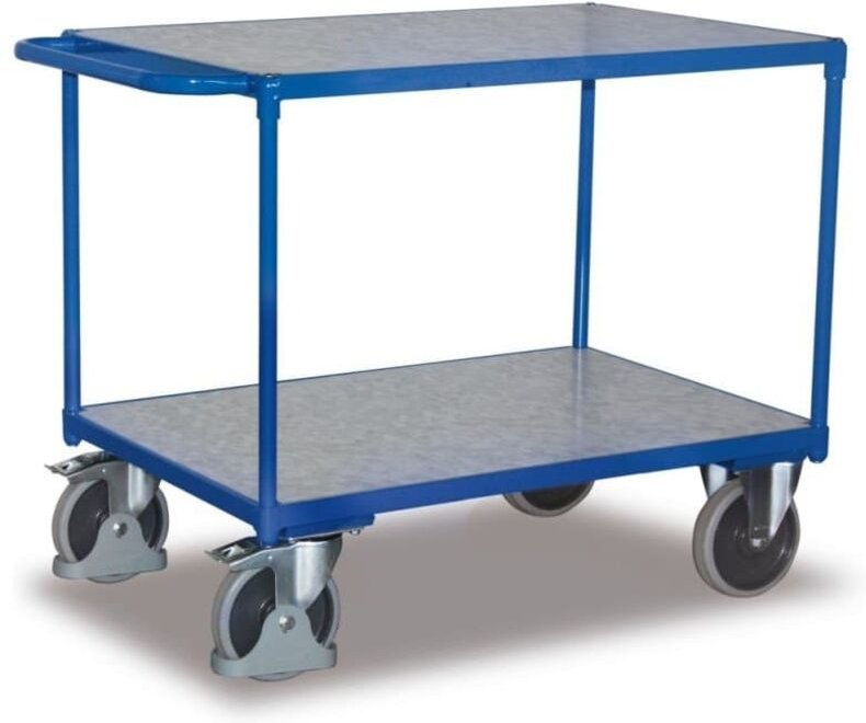 VARIOfit Schwerer Tischwagen mit Schiebegriff und 2 Zinkblechladeflächen 1200x800mm