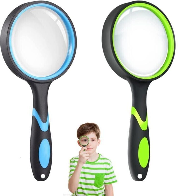 2-teilige Kinderlupe mit weichem Gummigriff, 75-mm-Lupen, 10-fache Leselupe, rutschfeste Lupe, für Bücher, Karten und In...