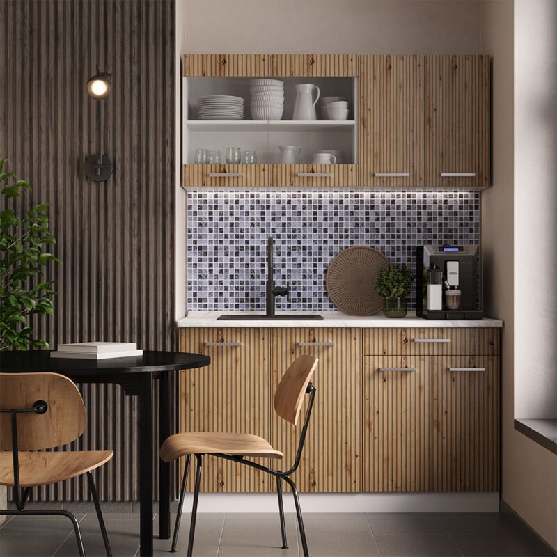 Vicco - Singleküche R-Line, Artisan Eiche/Weiß, 140 cm , ap Anthrazit