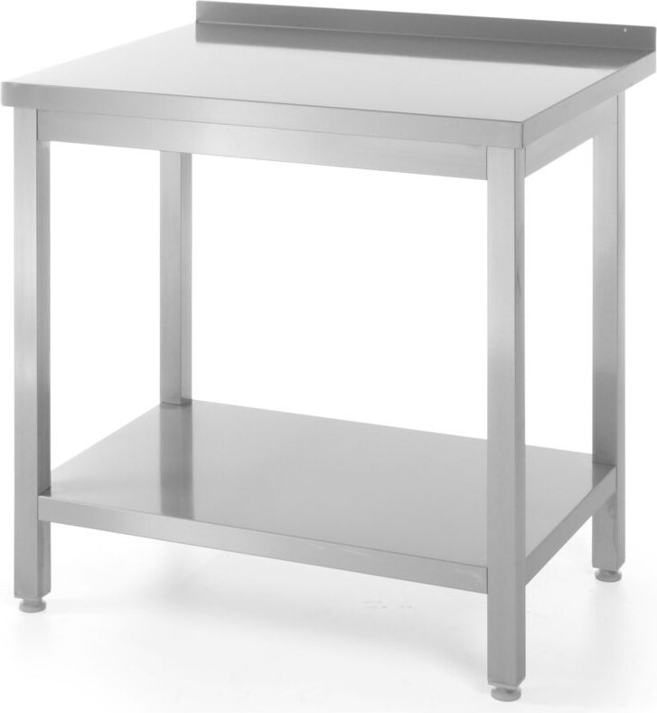 Küchenarbeitsplatte aus Stahl zur Wandmontage mit Kante und Ablage 80x60cm - Hendi 811450