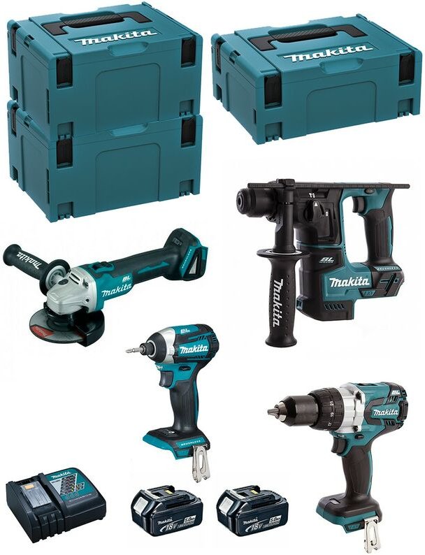 Makita - Kit MK406RTJ (DHR171 + DHP481 + DTD154 + DGA504 + 2 x 5,0 Ah + DC18RC + makpac 2 + 2 x makpac 3)