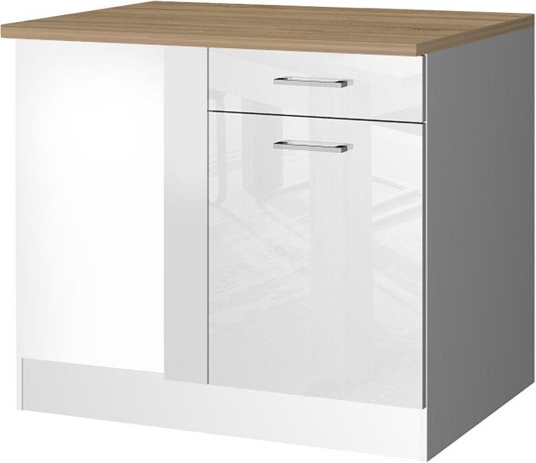 Lomadox - Küchen-Eck-Unterschrank 110 MARANELLO-03 Weiß Hochglanz Breite 110 cm