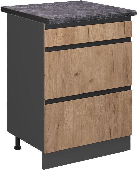 Küchenunterschrank R-Line, Goldkraft Eiche, 60 cm mit Schubladen, ap Anthrazit Vicco