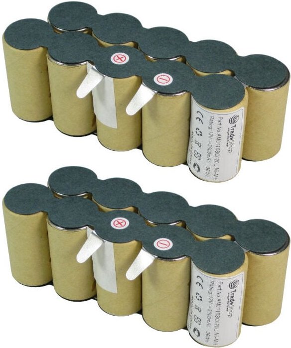 Trade-shop - 2x Ni-MH Akku 12V / 3000mAh kompatibel mit Gardena AP12, 2110-20.950.06/0101, byd D-SC1500PT, 02110-00.620....