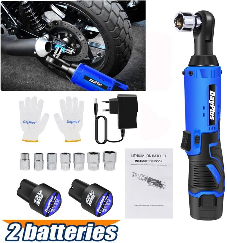 Dayplus - 3/8' Akku-Ratsche Ratschenschl ssel Elektrische Knarrenschl ssel Set + 2pc Akkus