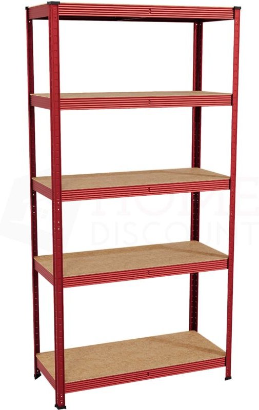 Home Discount - 5-stufiges Schwerlastregal für Garage, groß, werkzeugloses Stecksystem, Rot