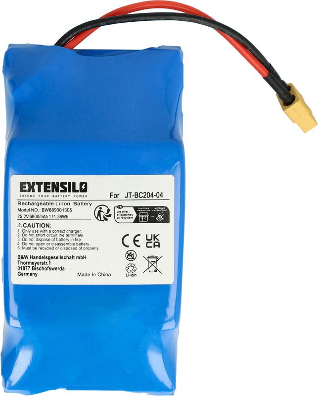Extensilo - Akku kompatibel mit Jetech JT-BC204, Hoverboard 25.2 v E-Scooter, Hoverboard (6800 mAh, 25,2 v, Li-Ion)