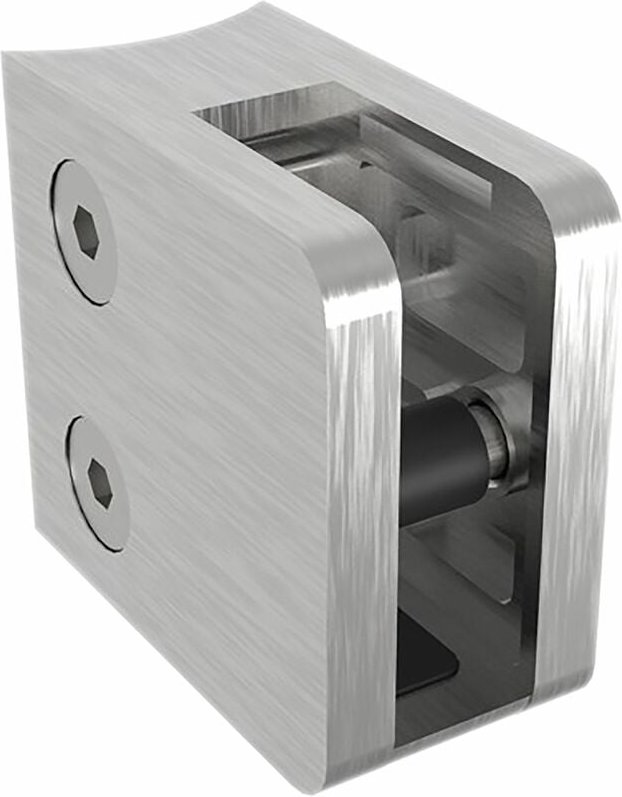 Economy - Glasklemmbeschlag für Rundrohr 42,4mm, eckig, Edelstahl geschliffen V2A