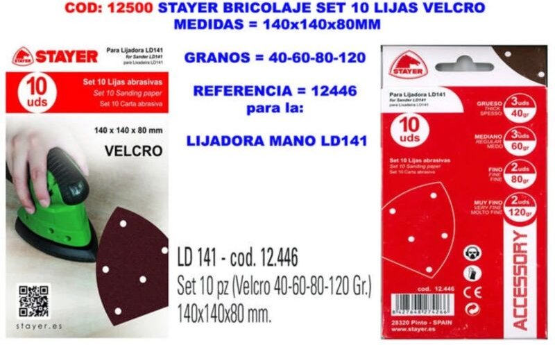 Mibricotienda - stayer diy Schleifpapier-Set 10 Stück 140x140x80mm Körnung 40-60-80-120 12446