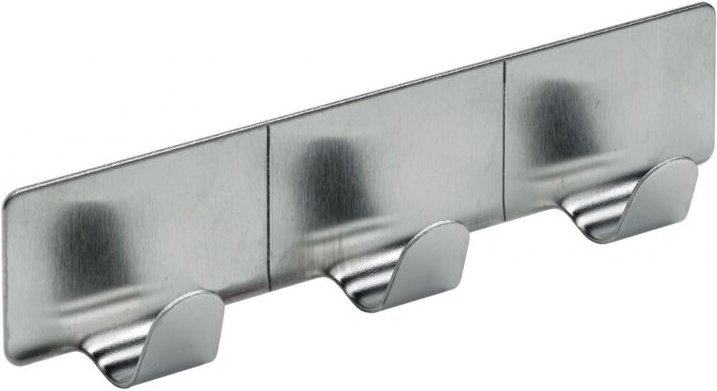 Hettich - Hakenleiste selbstklebend 3 Haken Stahl, Edelstahl Optik, 1 Stück Möbelbeschläge