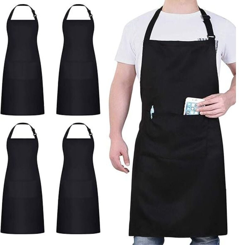 Thumbnail - 4er-Pack Kochschürzen, schwarze Schürze mit 2 Taschen, wasserdichte, verstellbare Schürze für Männer und Frauen, profess...