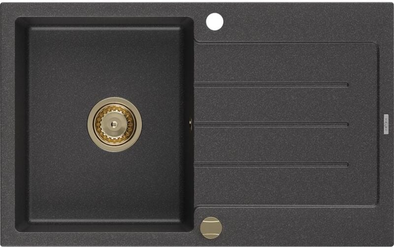 Bruno Granitspüle mit einem Becken und einer Abtropffläche 795 x 495 mm, Schwarz gesprenkelt, - Mexen