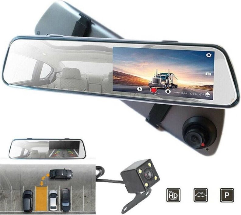Trade Shop - touch-rückspiegel-dvr 4,39' full hd tf front-rückkamera -