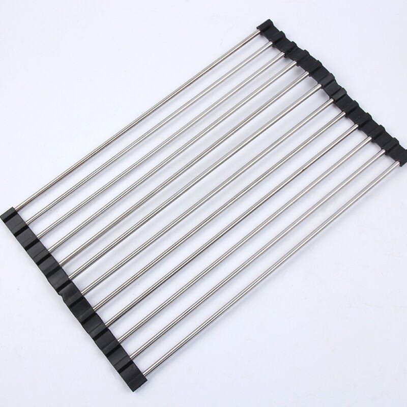 Abtropfgestell, faltbar, Edelstahl, schwarz, 12 Rohre, 37 x 23 cm, 1 Küchenspüle, Thekenmatte