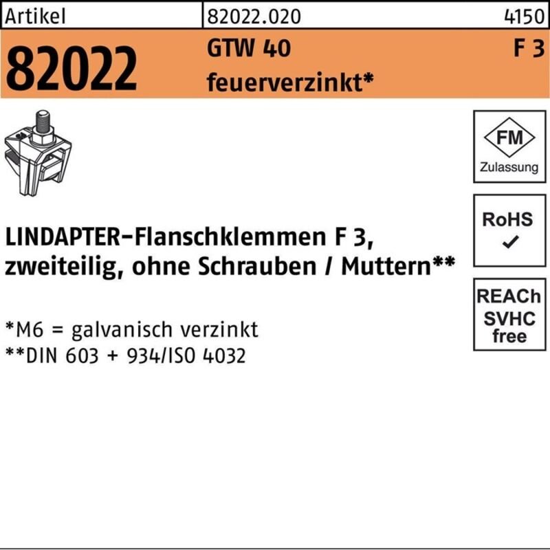 Flanschklemme r 82022 gtw 40 f 3 m 16 / 55 feuerverzinkt